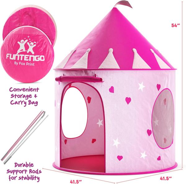 Princess Castle Play Tent with Glow in the Dark Stars Folds - Image 3