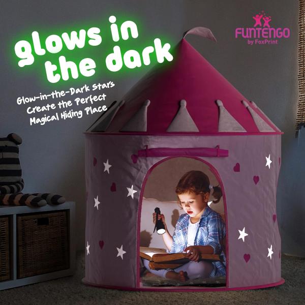 Princess Castle Play Tent with Glow in the Dark Stars Folds - Image 5